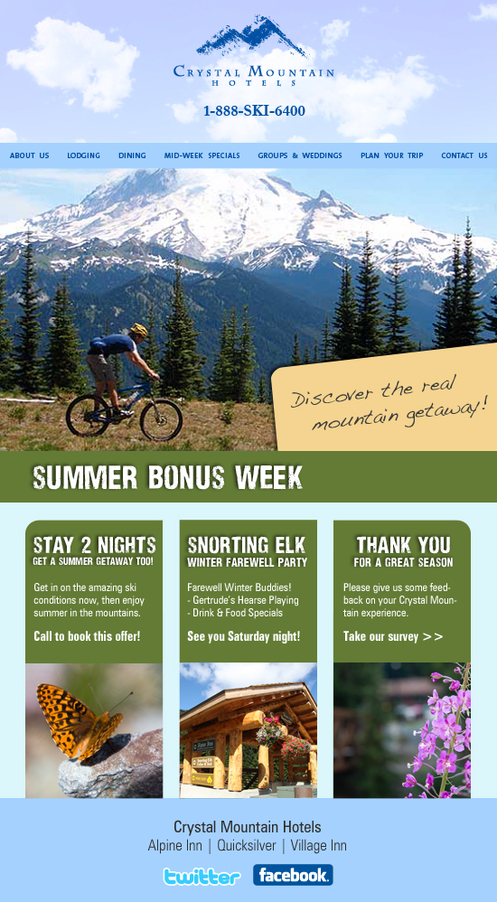 Email campaign for Crystal Mountain Hotels